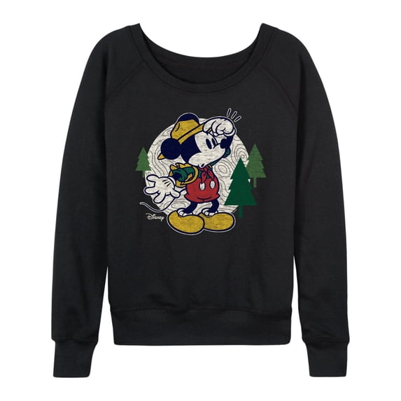 Disney - Mickey & Friends Women's Lightweight French Terry Wide Neck Long Sleeve Graphic Shirt
