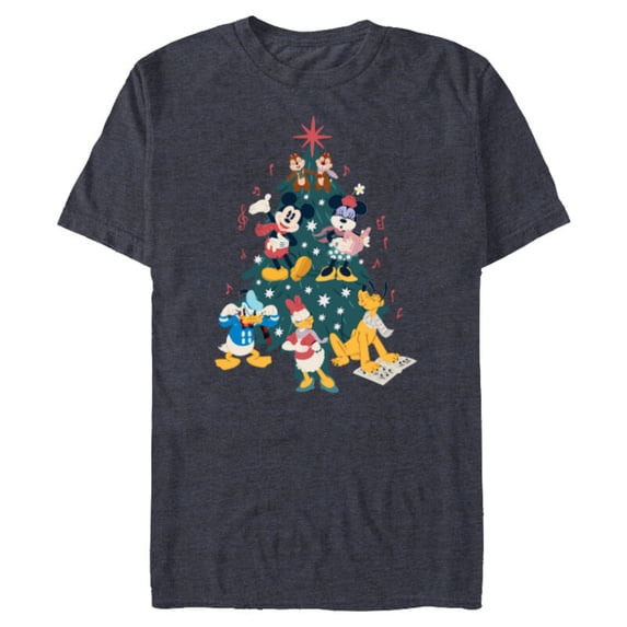 Disney Mickey & Friends Holiday Retro Christmas Tree Carols - Short Sleeve Blended T-Shirt for Adults - Customized-Navy Heather