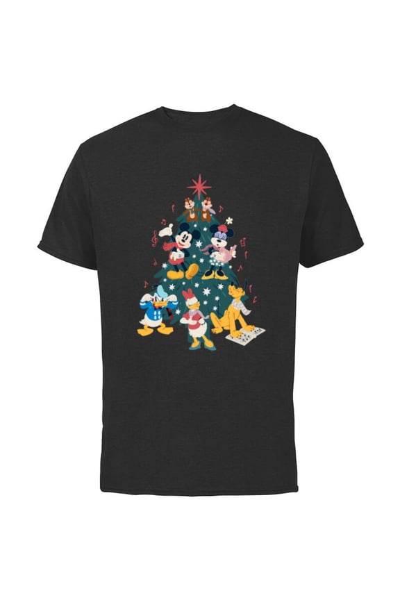 Mickey & Friends Holiday Retro Christmas Tree Carols - Short Sleeve Cotton T-Shirt for Adults - Customized-Black