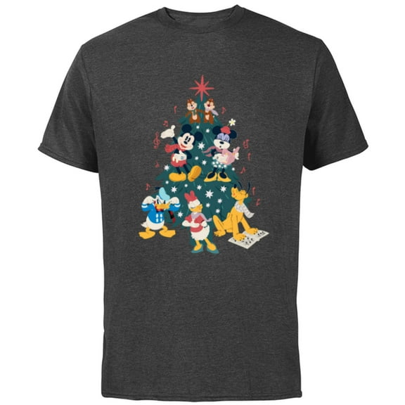 Disney Mickey & Friends Holiday Retro Christmas Tree Carols - Short Sleeve Cotton T-Shirt for Adults - Customized-Charcoal