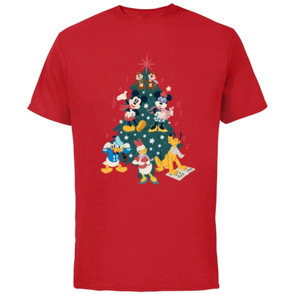 Disney Mickey & Friends Holiday Retro Christmas Tree Carols - Short Sleeve Cotton T-Shirt for Adults - Customized-Red