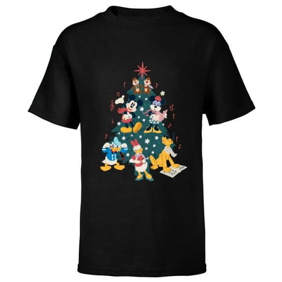 Disney Mickey & Friends Holiday Retro Christmas Tree Carols - Short Sleeve T-Shirt for Kids - Customized-Black
