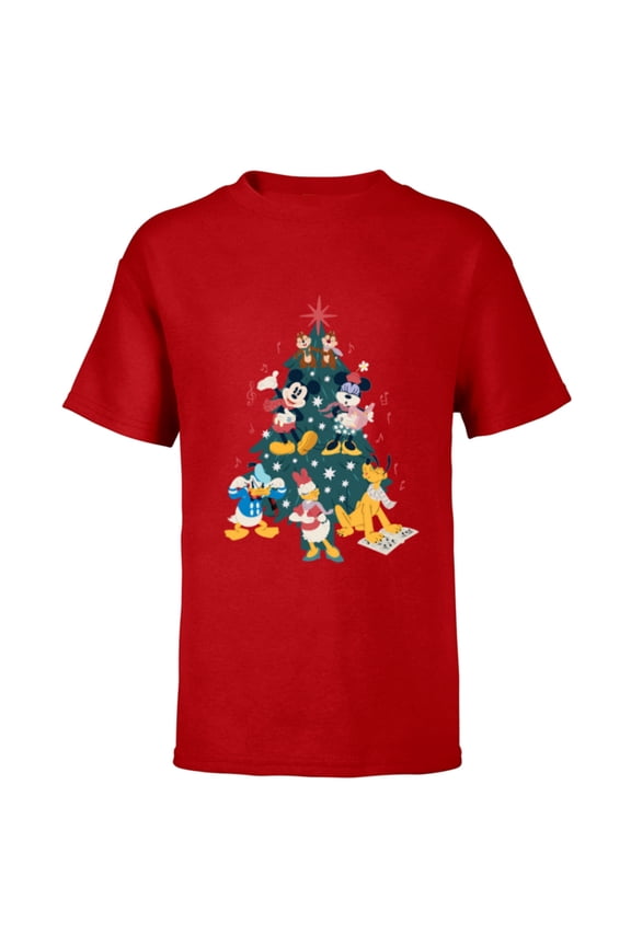 Mickey & Friends Holiday Retro Christmas Tree Carols - Short Sleeve T-Shirt for Kids - Customized-Red