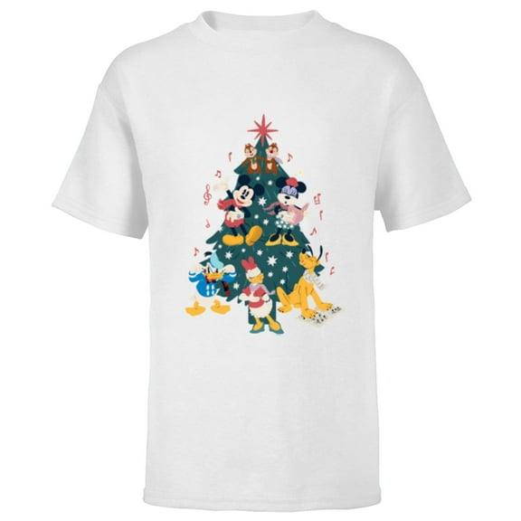 Disney Mickey & Friends Holiday Retro Christmas Tree Carols - Short Sleeve T-Shirt for Kids - Customized-White