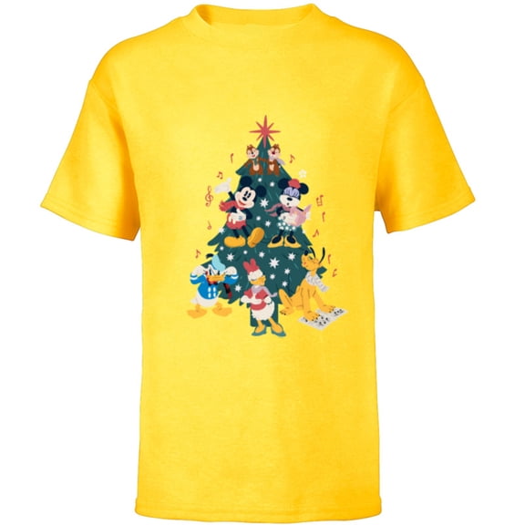 Disney Mickey & Friends Holiday Retro Christmas Tree Carols - Short Sleeve T-Shirt for Kids - Customized-Yellow