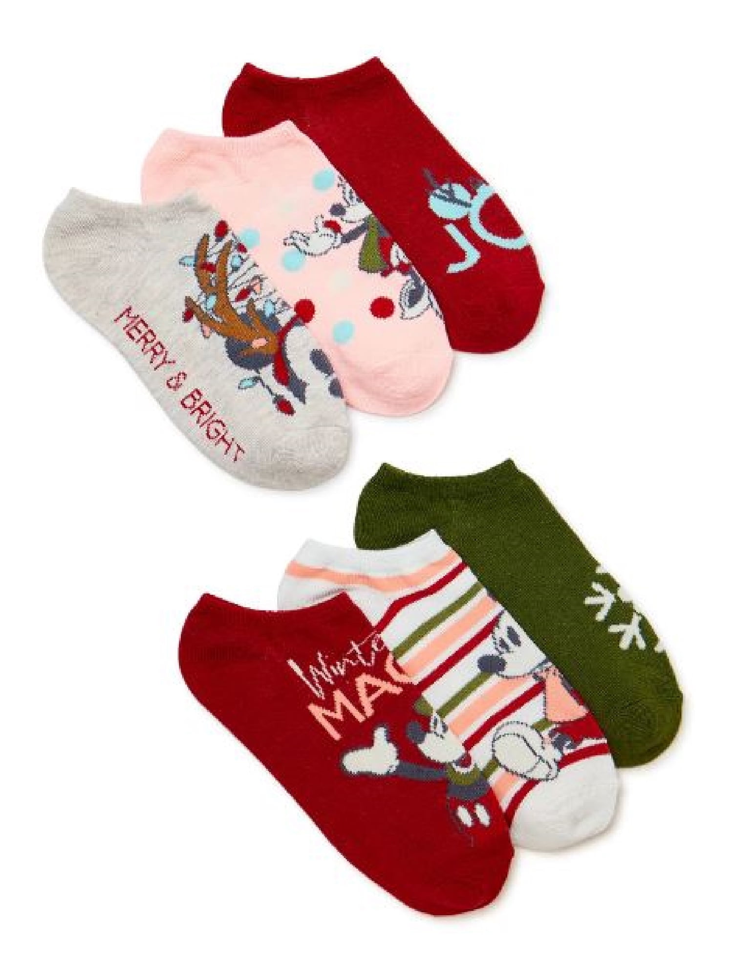 Disney Mickey & Friends, Holiday Women's NoShow Socks, 6Pack, Size 4