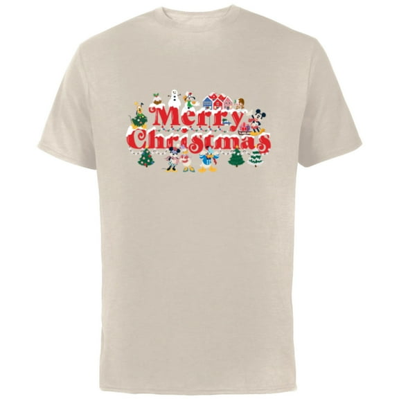 Disney Mickey & Friends Holidays Snow-Capped Merry Christmas - Short Sleeve Cotton T-Shirt for Adults - Customized-Natural