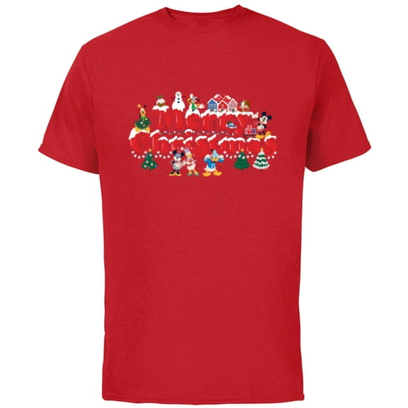 Disney Mickey & Friends Holidays Snow-Capped Merry Christmas - Short Sleeve Cotton T-Shirt for Adults - Customized-Red