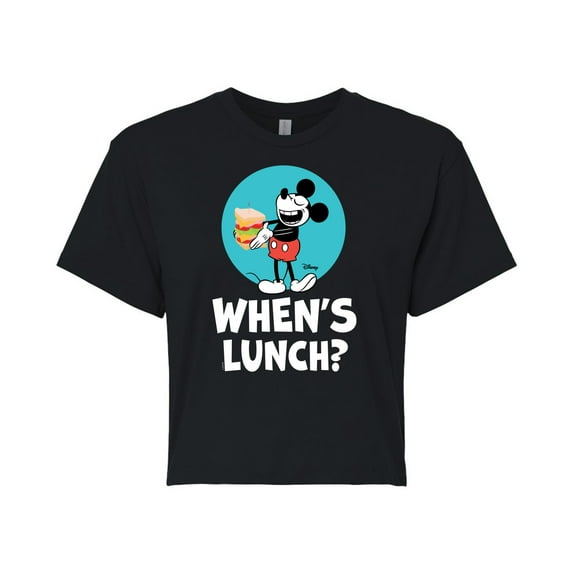 Disney - Mickey & Friends - Hungry Mickey - When's Lunch - Juniors Cropped Cotton Blend T-Shirt