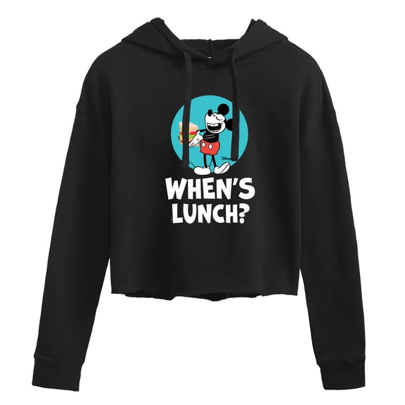 Disney - Mickey & Friends - Hungry Mickey - When's Lunch - Juniors Cropped Pullover Hoodie