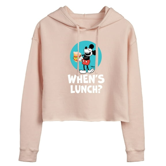 Disney - Mickey & Friends - Hungry Mickey - When's Lunch - Juniors Cropped Pullover Hoodie