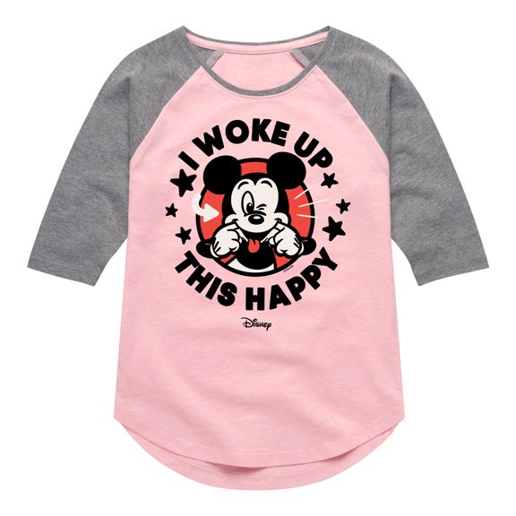Disney - Mickey & Friends - I Woke Up This Happy - Wink - Toddler And Youth Girls Raglan Graphic T-Shirt