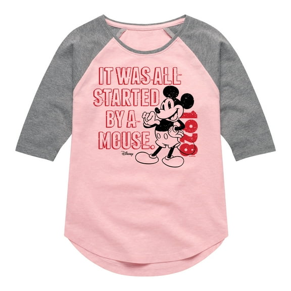 Disney - Mickey & Friends - It Was All Started By A Mouse - 1928 - Toddler And Youth Girls Raglan Graphic T-Shirt