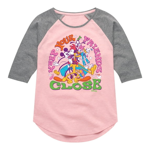 Disney - Mickey & Friends - Keep Your Friends Close - Toddler And Youth Girls Raglan Graphic T-Shirt