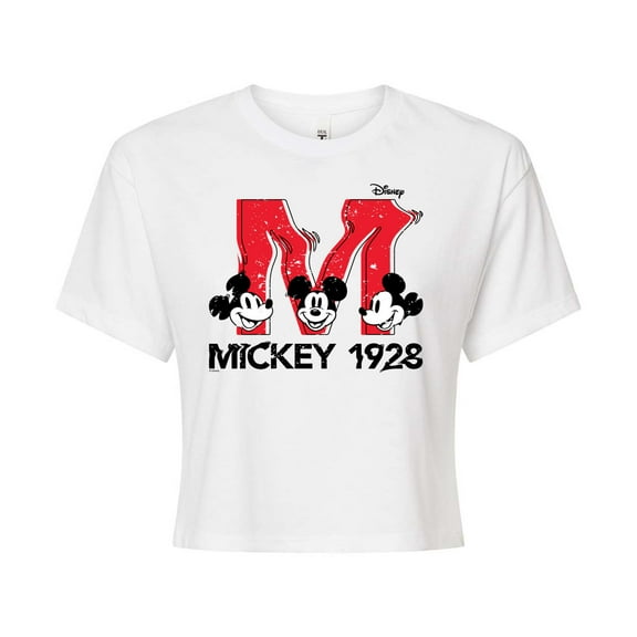 Disney - Mickey & Friends - Large Letter M - 1928 - Glitch - Juniors Cropped Cotton Blend T-Shirt