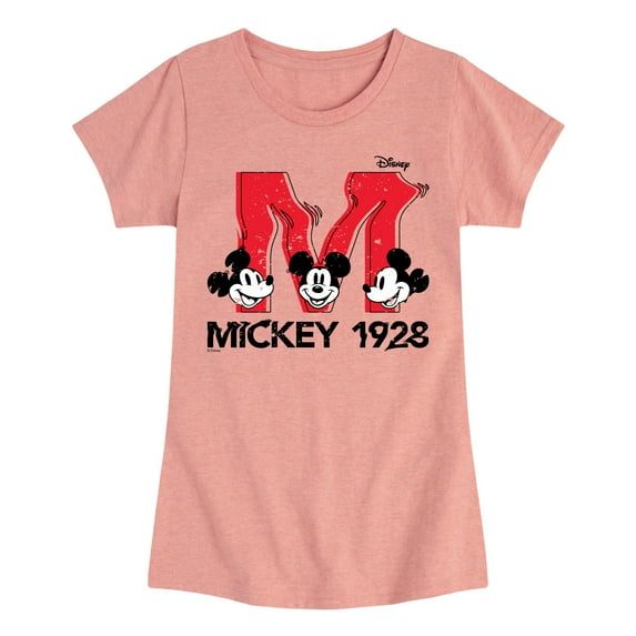 Disney - Mickey & Friends - Large Letter M - Mickey 1928 - Toddler And Youth Girls Short Sleeve Graphic T-Shirt