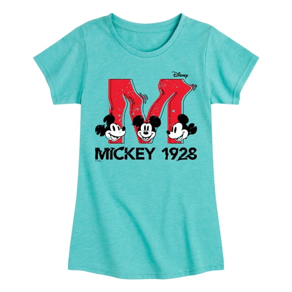 Disney - Mickey & Friends - Large Letter M - Mickey 1928 - Toddler And Youth Girls Short Sleeve Graphic T-Shirt