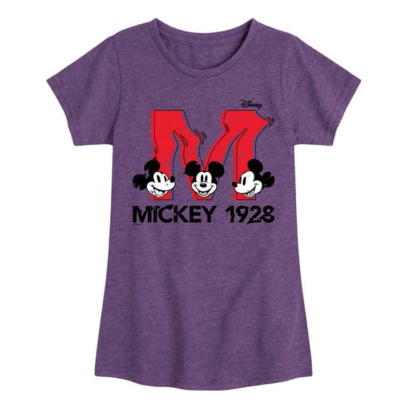 Disney - Mickey & Friends - Large Letter M - Mickey 1928 - Toddler And Youth Girls Short Sleeve Graphic T-Shirt