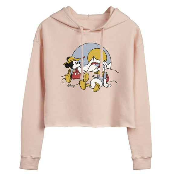 Disney - Mickey & Friends - Mickey & Donald Duck Need Rest from Hiking - Juniors Cropped Pullover Hoodie