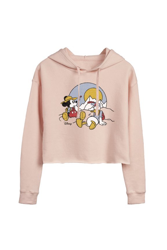 - Mickey & Friends - Mickey & Donald Duck Need Rest from Hiking - Juniors Cropped Pullover Hoodie