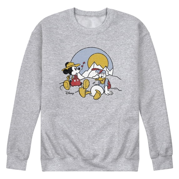 Disney - Mickey & Friends - Mickey & Donald Duck Need Rest from Hiking - Men's Crew Neck Fleece Pullover