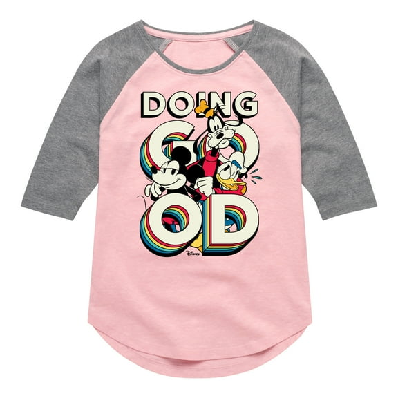 Disney - Mickey & Friends - Mickey, Donald, & Goofy - Doing Good - Toddler And Youth Girls Raglan Graphic T-Shirt