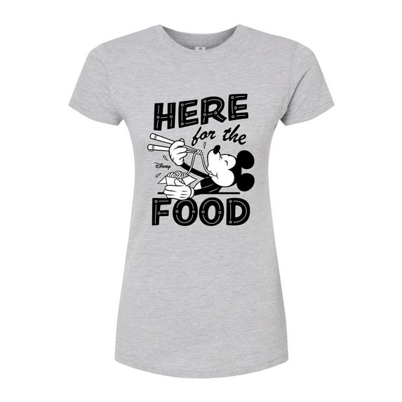 Disney - Mickey & Friends - Mickey Eating Noodles - Here for the Food - Juniors Fitted Graphic T-Shirt