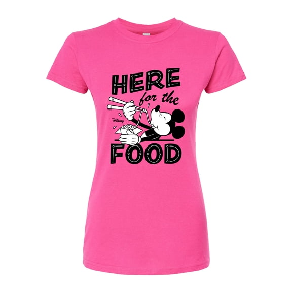 Disney - Mickey & Friends - Mickey Eating Noodles - Here for the Food - Juniors Fitted Graphic T-Shirt