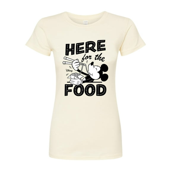 Disney - Mickey & Friends - Mickey Eating Noodles - Here for the Food - Juniors Fitted Graphic T-Shirt
