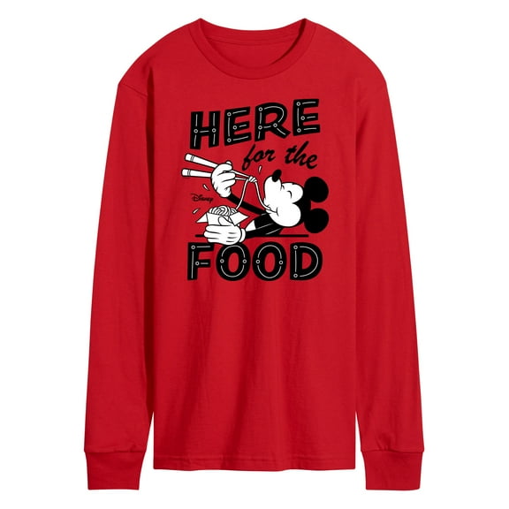Disney - Mickey & Friends - Mickey Eating Noodles - Here for the Food - Men's Long Sleeve T-Shirt