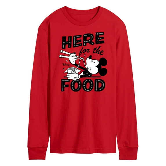 Disney - Mickey & Friends - Mickey Eating Noodles - Here for the Food - Men's Long Sleeve T-Shirt