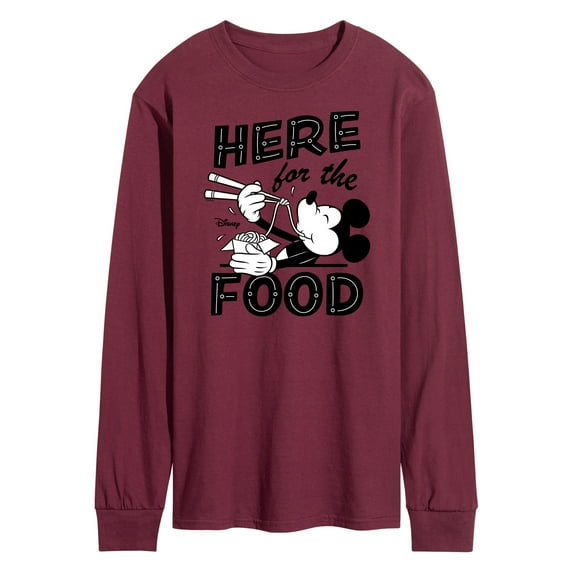 Disney - Mickey & Friends - Mickey Eating Noodles - Here for the Food - Men's Long Sleeve T-Shirt