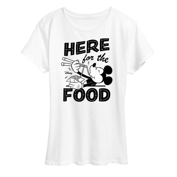 Disney - Mickey & Friends - Mickey Eating Noodles - Here for the Food - Women's Short Sleeve Graphic T-Shirt
