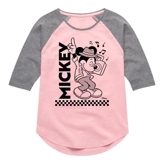 Disney - Mickey & Friends - Mickey Enjoys Music on Boombox - Toddler And Youth Girls Raglan Graphic T-Shirt