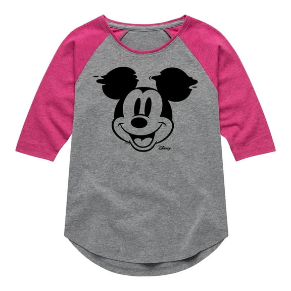 Disney - Mickey & Friends - Mickey Face Glitch - Toddler And Youth Girls Raglan Graphic T-Shirt