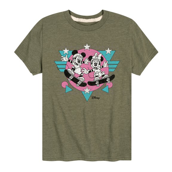 Disney - Mickey & Friends - Mickey & Minnie - Classic Retro Style - Skateboarding - Toddler And Youth Short Sleeve Graphic T-Shirt