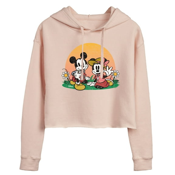 Disney - Mickey & Friends - Mickey & Minnie Enjoy the Sunset - Juniors Cropped Pullover Hoodie