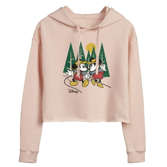 Disney - Mickey & Friends - Mickey & Minnie Go Hiking & Camping - Juniors Cropped Pullover Hoodie