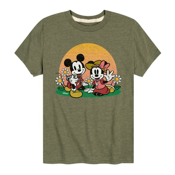 Disney - Mickey & Friends - Mickey & Minnie Picking Daisies - Toddler And Youth Short Sleeve Graphic T-Shirt
