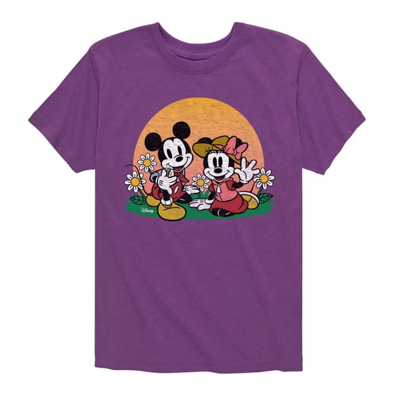 Disney - Mickey & Friends - Mickey & Minnie Picking Daisies - Toddler And Youth Short Sleeve Graphic T-Shirt