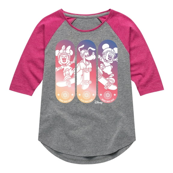 Disney - Mickey & Friends - Mickey, Minnie, & Pluto Skate Crew - Toddler And Youth Girls Raglan Graphic T-Shirt