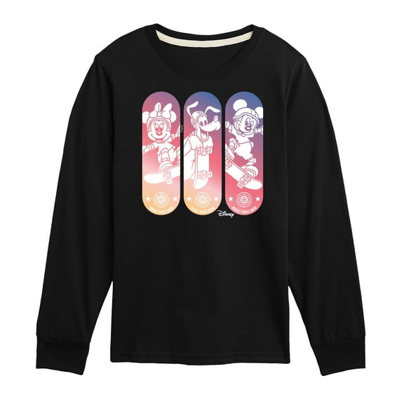 Disney - Mickey & Friends - Mickey, Minnie, & Pluto Skate Crew - Toddler And Youth Long Sleeve Graphic T-Shirt