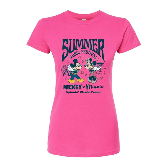 Disney - Mickey & Friends - Mickey & Minnie - Summer Music Festival - Spinning Classic Tunes - Juniors Fitted Graphic T-Shirt