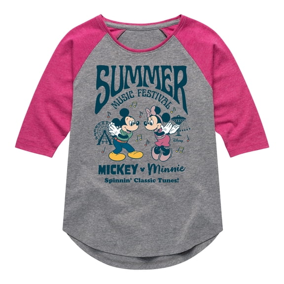 Disney - Mickey & Friends - Mickey & Minnie - Summer Music Festival - Spinning Classic Tunes - Toddler And Youth Girls Raglan Graphic T-Shirt