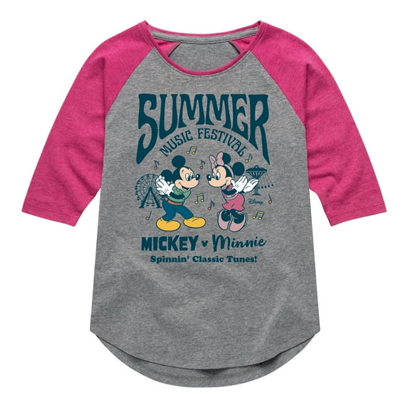 Disney - Mickey & Friends - Mickey & Minnie - Summer Music Festival - Spinning Classic Tunes - Toddler And Youth Girls Raglan Graphic T-Shirt