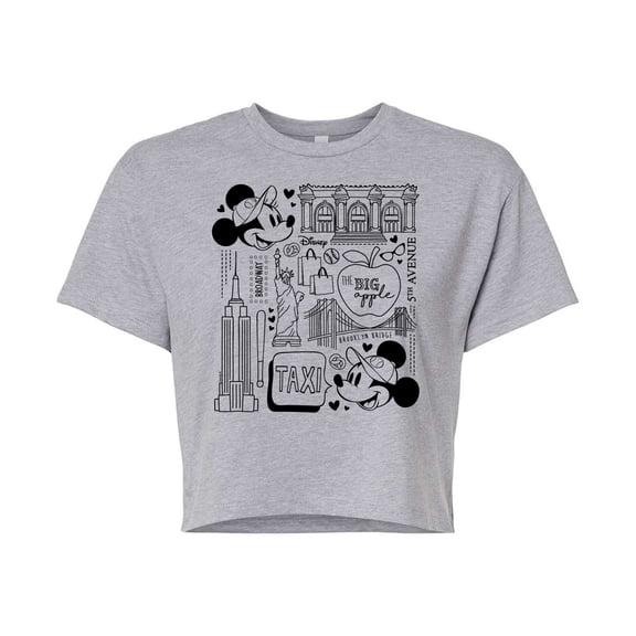 Disney - Mickey & Friends - Mickey & Minnie - The Big Apple 5th Avenue - Taxi - Juniors Cropped Cotton Blend T-Shirt