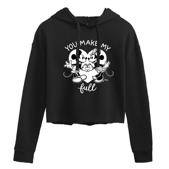 Disney - Mickey & Friends - Mickey & Minnie - You Make My Heart Full - Juniors Cropped Pullover Hoodie