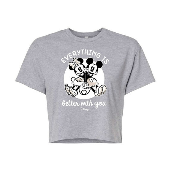 Disney - Mickey & Friends - Mickey & Minnie in Love - Everything is Better with You - Juniors Cropped Cotton Blend T-Shirt