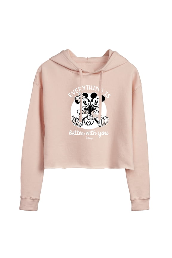 - Mickey & Friends - Mickey & Minnie in Love - Everything is Better with You - Juniors Cropped Pullover Hoodie