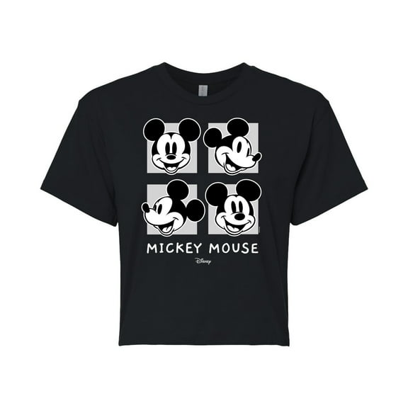 Disney - Mickey & Friends - Mickey Mouse - Black & White Photo Grid - Juniors Cropped Cotton Blend T-Shirt